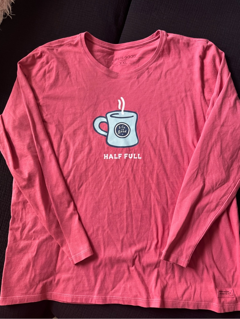 Life Is Good Coral Pink 'Half Full' Mens XL Long Sleeve Tee